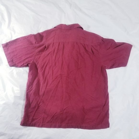 Aureus Maroon Silk Short Sleeve Button Down Shirt - Picture 4 of 5